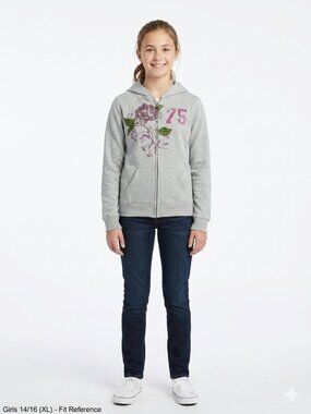"EXTREMELY ME" Girl's Grey & Pink Sparkling Sequins Zip Hoodie  - Size 14-16